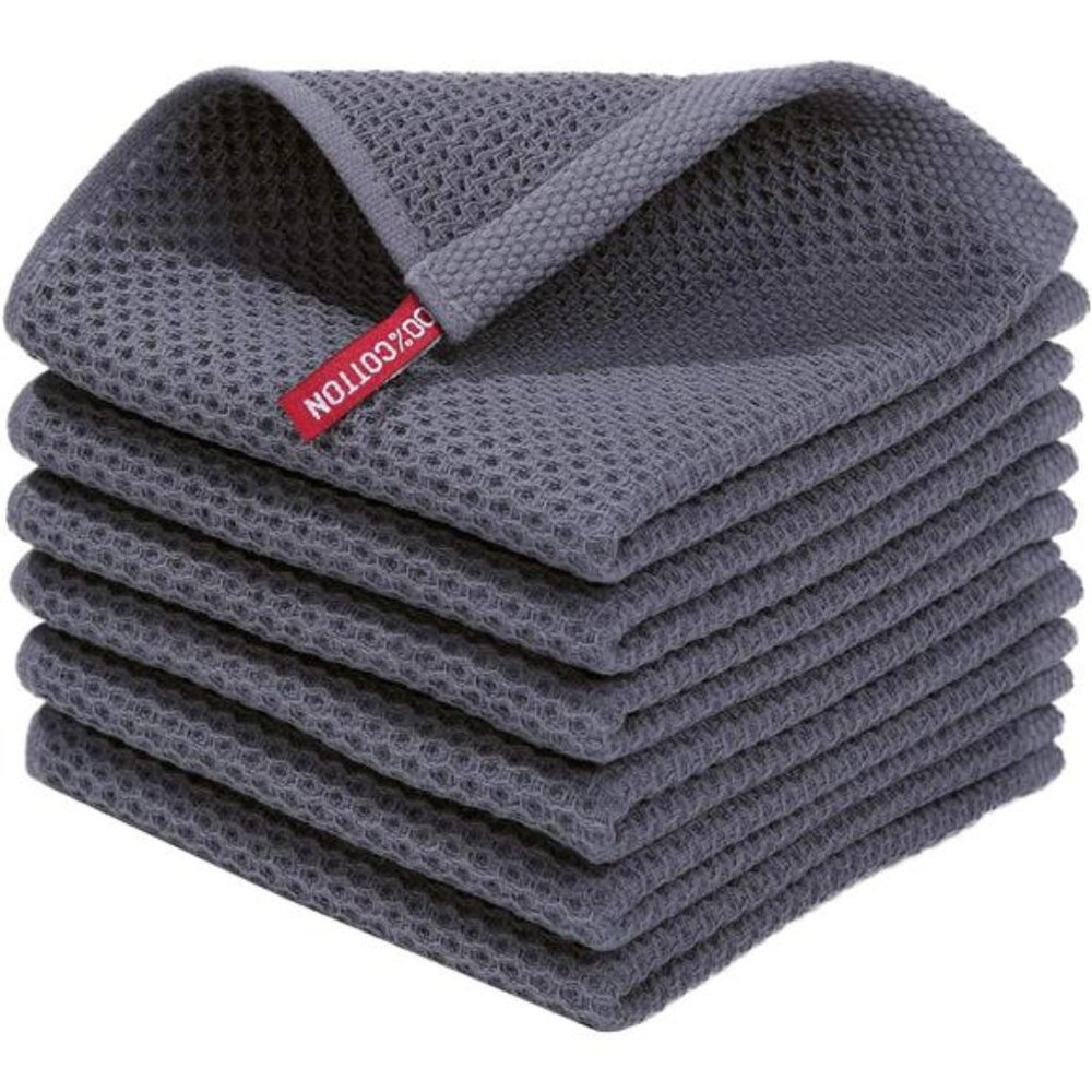 100% Cotton Waffle Weave Kitchen Dish Cloths Absorbent Quick drying 6 Pack 12X12